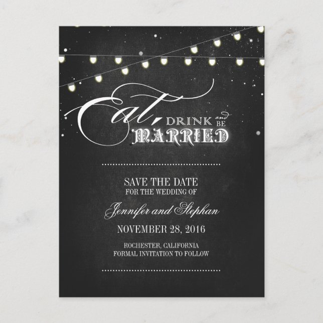 Eat drink and be married SAVE THE DATE postcards (Front)