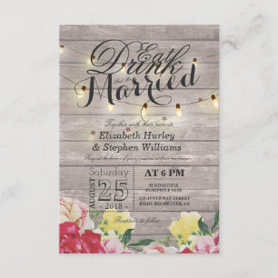 EAT Drink and Be Married String Light Rustic Wood Invitation