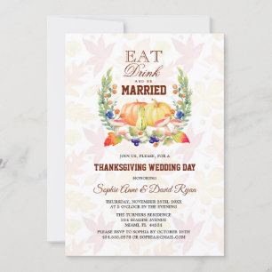 Eat Drink and be MARRIED Thanksgiving Wedding Invitation