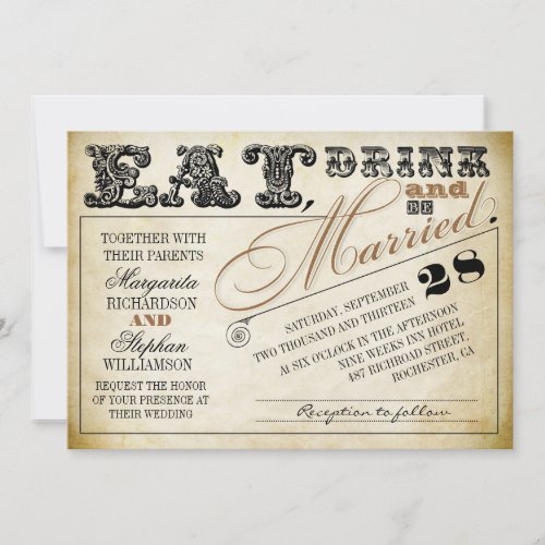 eat drink and be married typography wedding invite