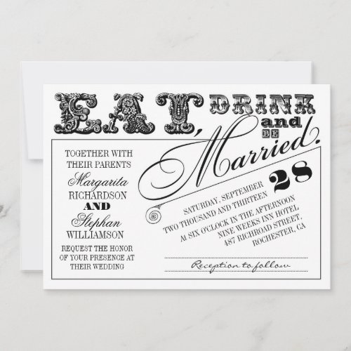 eat drink and be married typography wedding invite