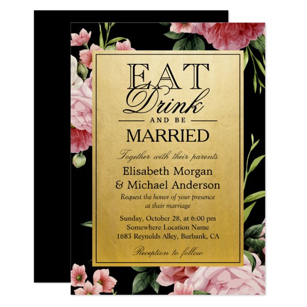 EAT Drink And Be Married Vintage Floral Gold Invitation