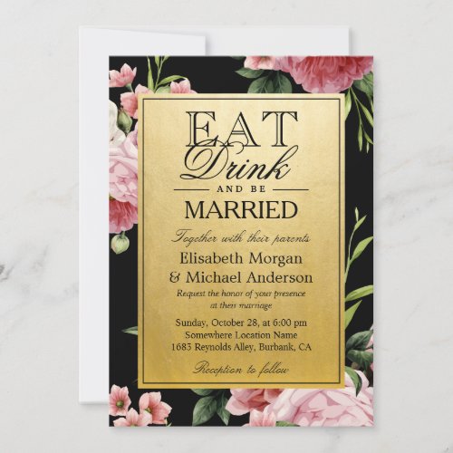 EAT Drink and Be Married Vintage Floral Gold Card