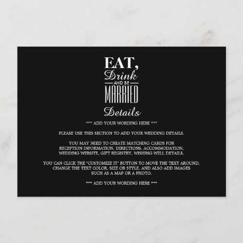 Eat Drink and be Married Wedding Detail Enclosure Card
