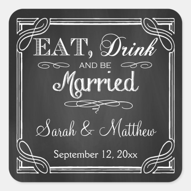 Eat Drink and be Married Wedding Favor Stickers (Front)