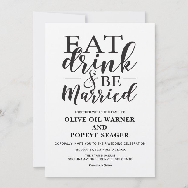 Eat Drink and Be Married Wedding Invitation (Front)