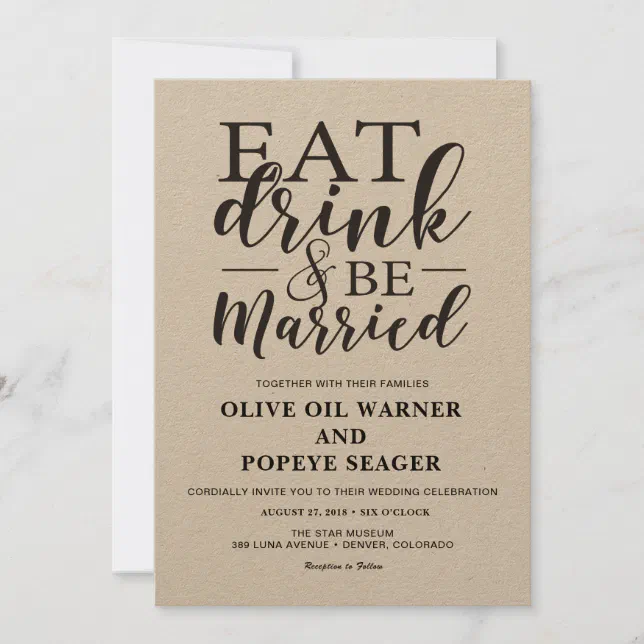 Eat Drink and Be Married Wedding Invitation Zazzle