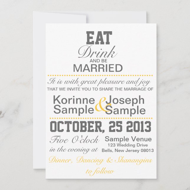 Eat, Drink and Be Married Wedding Invitation (Front)