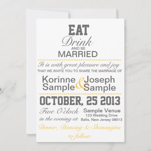 Eat, Drink and Be Married Wedding Invitation