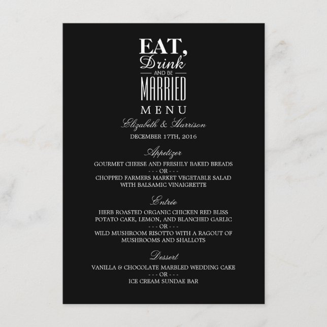 Eat, Drink and be Married Wedding Menu (Front)