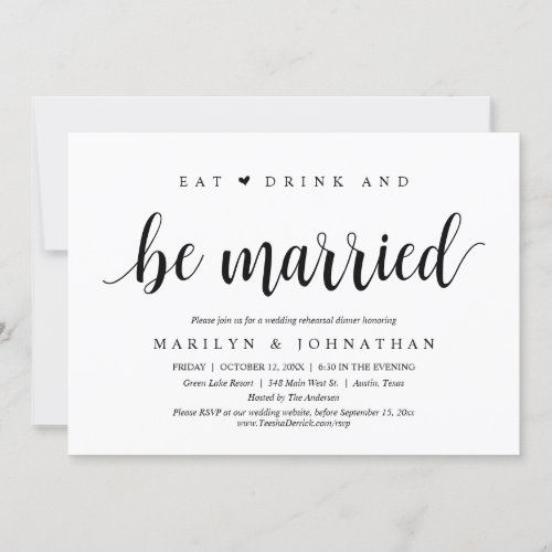 Eat Drink and be Married Wedding Rehearsal Dinner Invitation