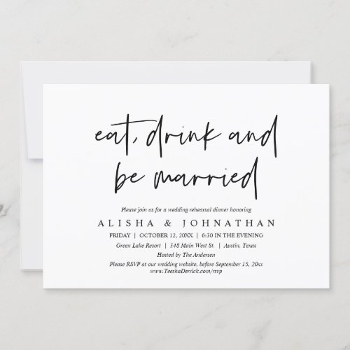 Eat Drink and Be Married Wedding Rehearsal Dinner Invitation