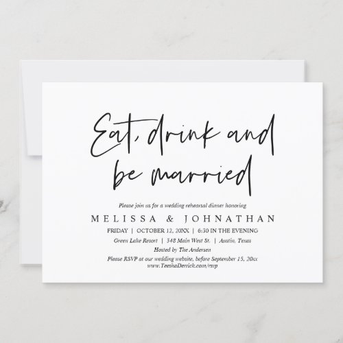 Eat Drink and Be Married Wedding Rehearsal Dinner Invitation