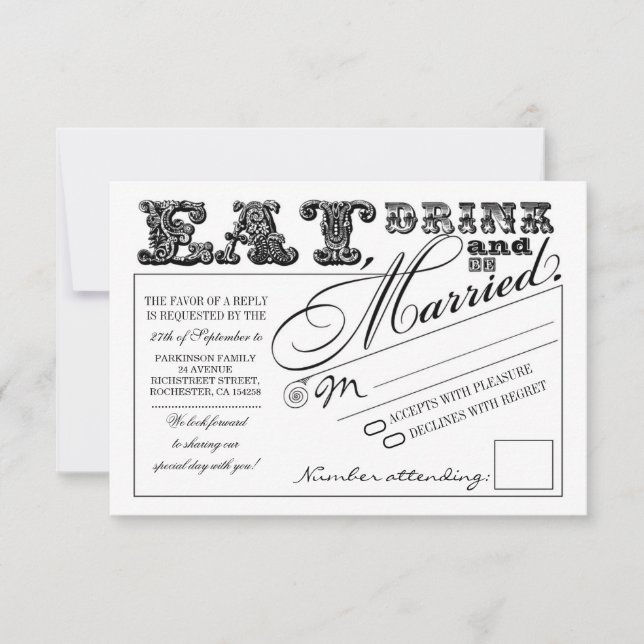 eat drink and be married wedding RSVP Card (Front)
