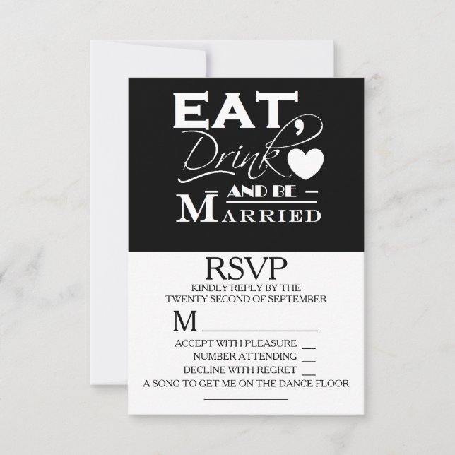 Eat Drink And Be Married Wedding RSVP Card (Front)