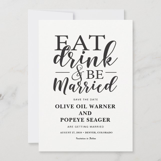 Eat Drink and Be Married Wedding Save the Date Invitation (Front)