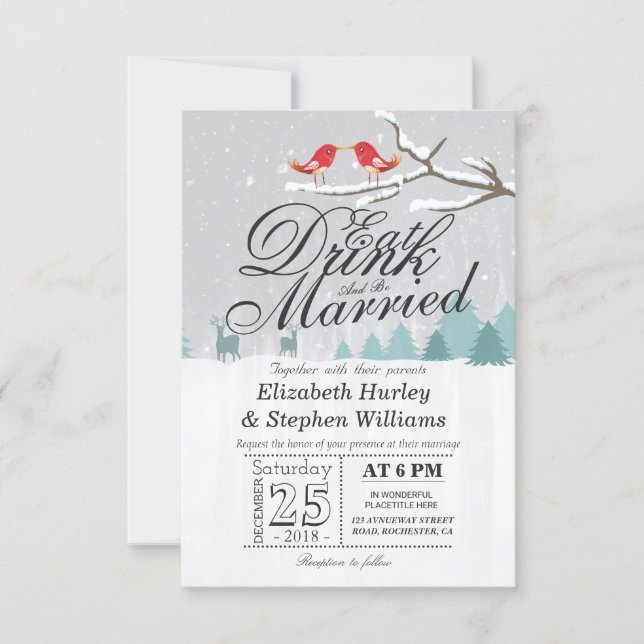 EAT Drink and Be Married Winter Wedding Invitation (Front)