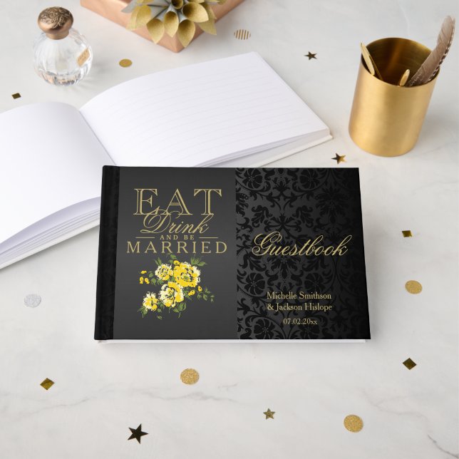 Eat, Drink and Be Married Yellow Guestbook (Front Open)