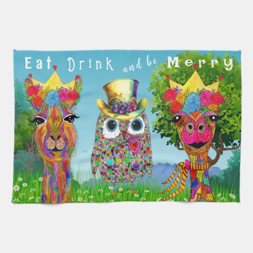 Eat Drink and Be Merry Animal Assortment  Kitchen Towel