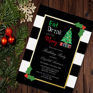 Eat Drink And Be Merry Birthday Party Foil Invitation