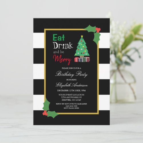 Eat Drink And Be Merry Birthday Party Invitation