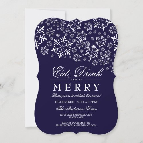 Eat Drink And Be Merry Blue Christmas Party Invite