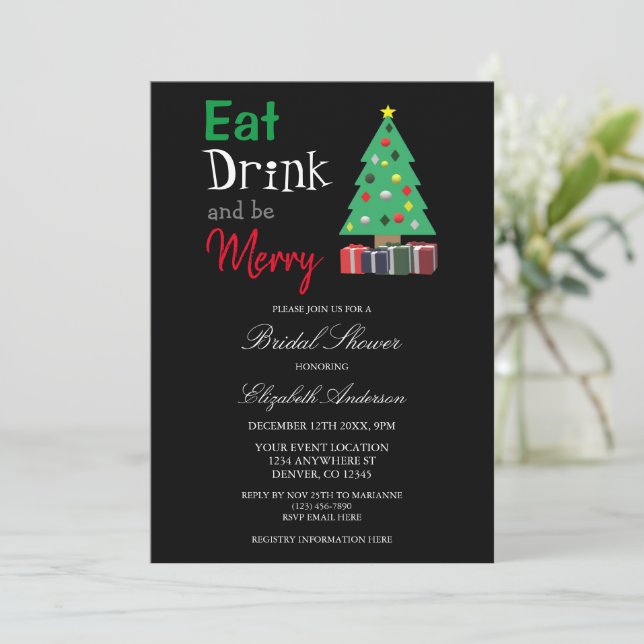 Eat Drink And Be Merry Bridal Shower Invitation (Standing Front)