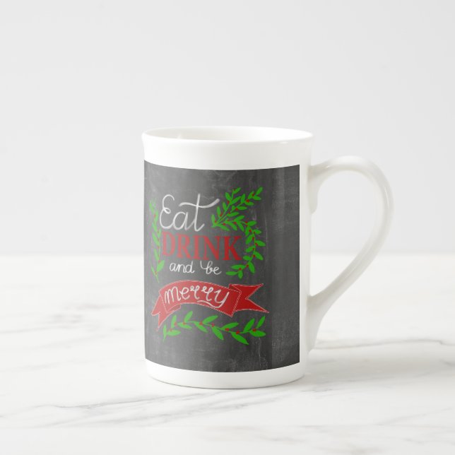 Eat, Drink and be Merry chalkboard Bone China Mug (Right)