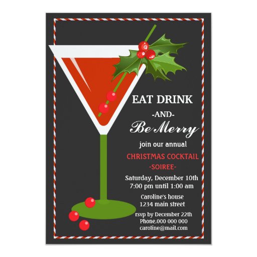 Eat Drink and be Merry Christmas Cocktail Party Card | Zazzle