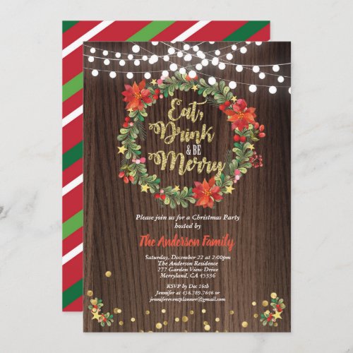 Eat drink and be merry Christmas dinner party Invitation