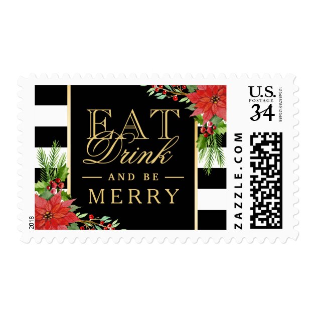 Eat Drink And Be Merry Christmas Gold Lettering Postage