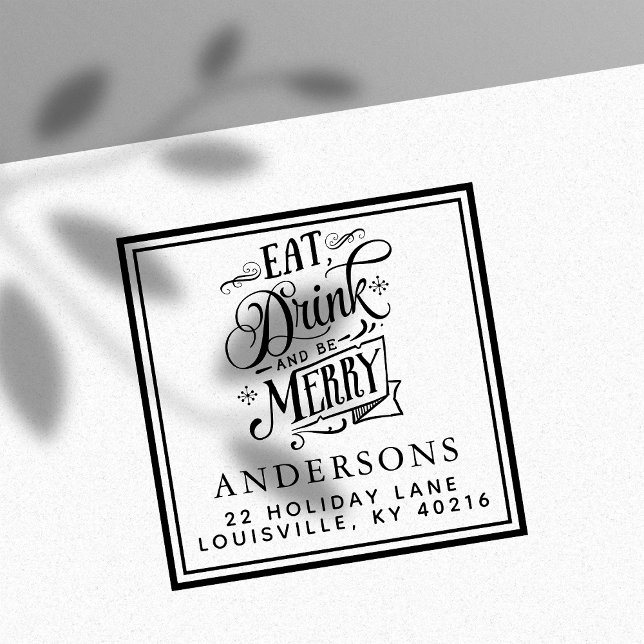 Eat Drink And Be Merry Christmas Holiday Address Self-inking Stamp (Creator Uploaded)