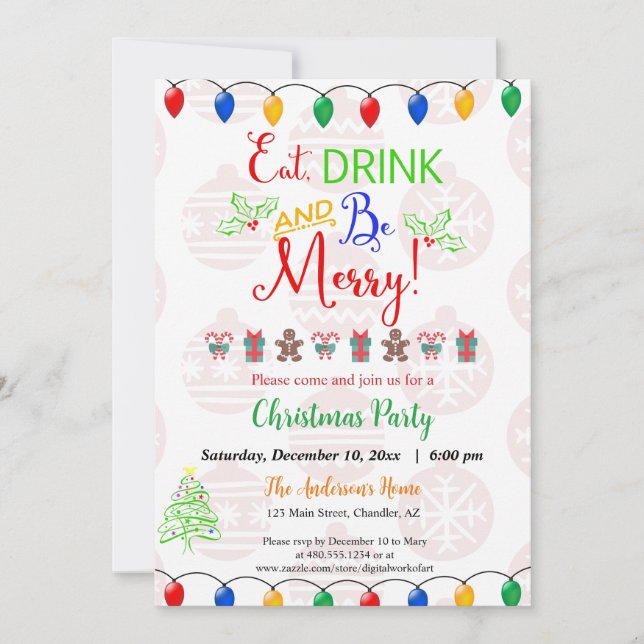 Eat Drink and Be Merry Christmas Holiday Party Inv Invitation (Front)