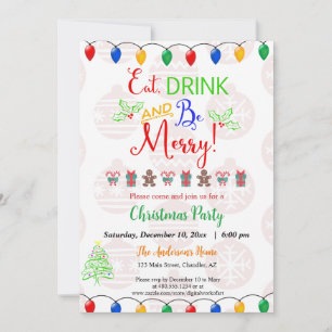 Eat Drink and Be Merry Christmas Holiday Party Inv Invitation