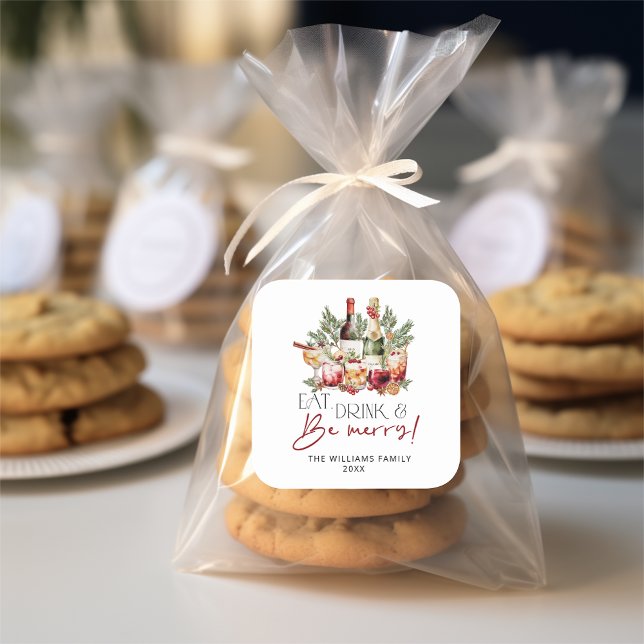 Eat Drink and Be Merry Christmas Holiday Square Sticker (Creator Uploaded)