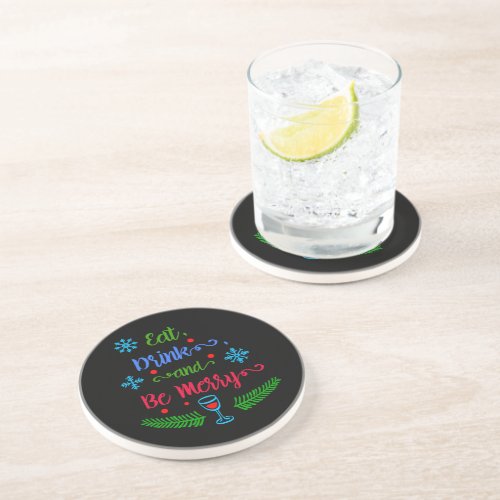 Eat Drink and Be Merry Christmas Holiday ZSSPG Coaster