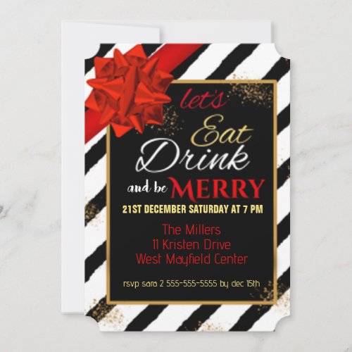 Eat Drink And Be Merry Christmas Invitation