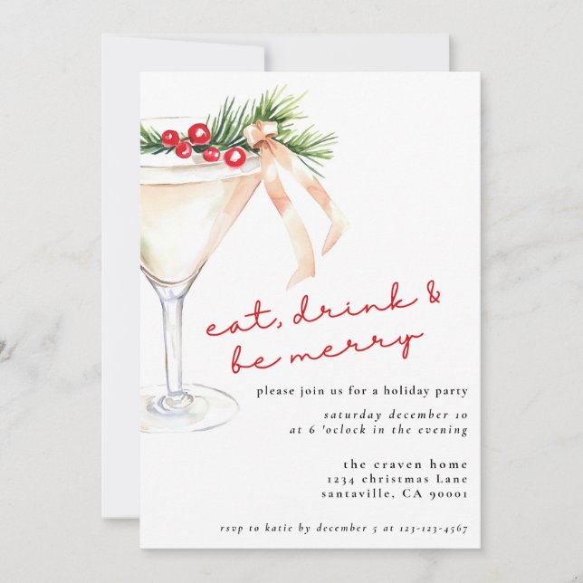Eat, Drink and Be Merry Christmas Martini Holiday Card (Front)