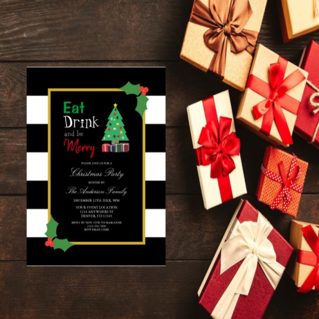 Eat Drink And Be Merry Christmas Party Foil Invitation (Creator Uploaded)