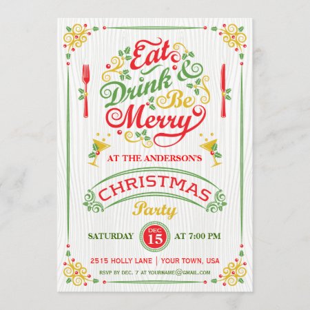 Eat, Drink, And Be Merry Christmas Party Iii Invitation