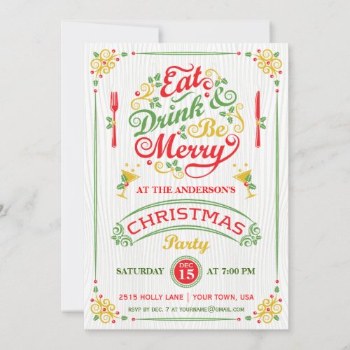Eat Drink and Be Merry Christmas Party III Invitation