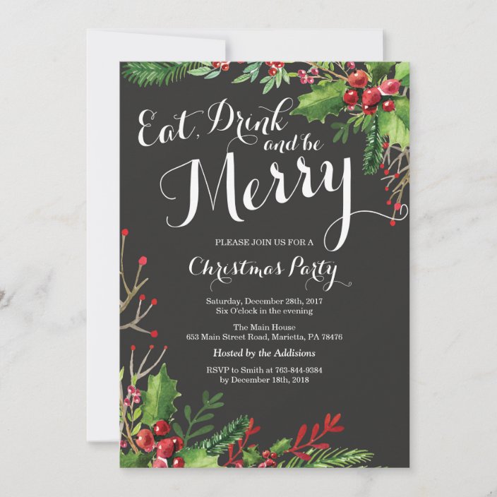 Eat Drink and Be Merry Christmas Party Invitation | Zazzle.com