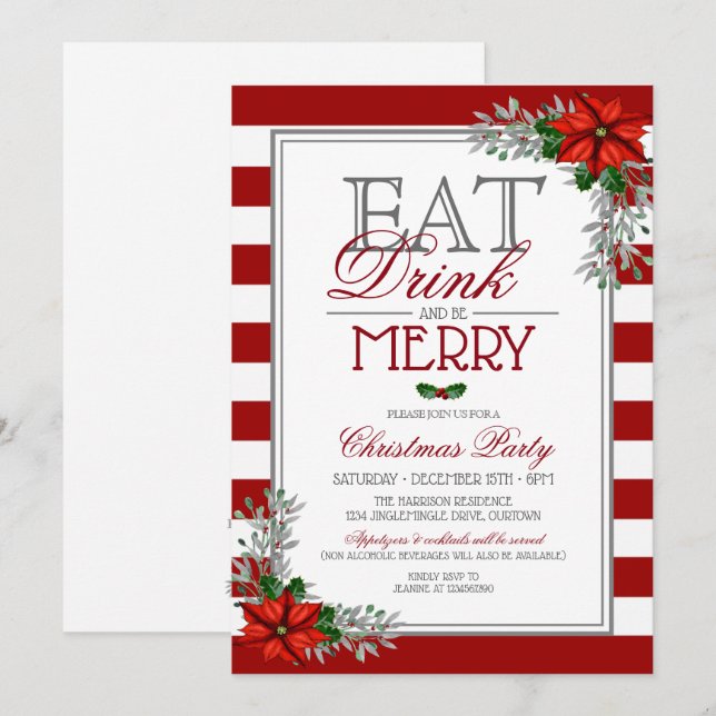 Eat Drink and be Merry Christmas Party Invitation (Front/Back)