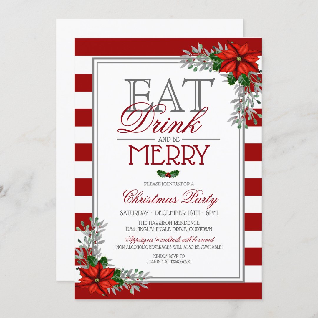 Eat Drink and be Merry Christmas Party Invitation | Zazzle