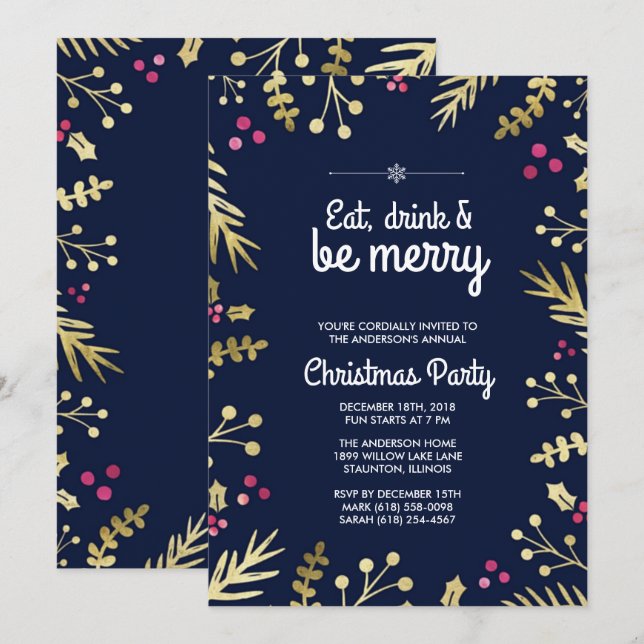 Eat, Drink and Be Merry Christmas Party Invitation (Front/Back)