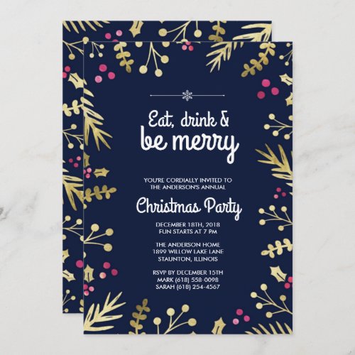 Eat Drink and Be Merry Christmas Party Invitation