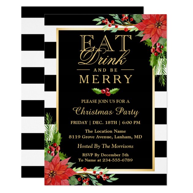 Eat Drink And Be Merry Christmas Party Invitation