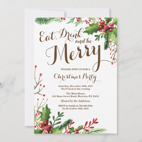 Eat Drink and Be Merry Christmas Party Invitation | Zazzle.com