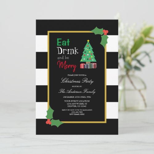 Eat Drink And Be Merry Christmas Party Invitation