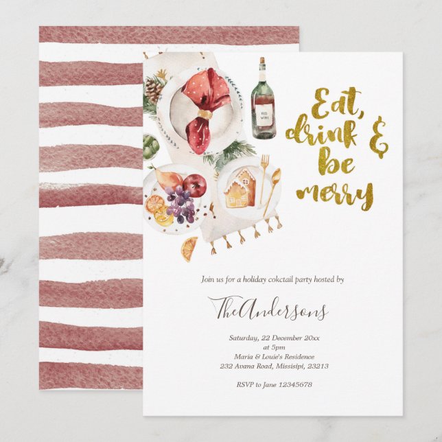 Eat Drink and Be Merry Christmas Party Invitation (Front/Back)
